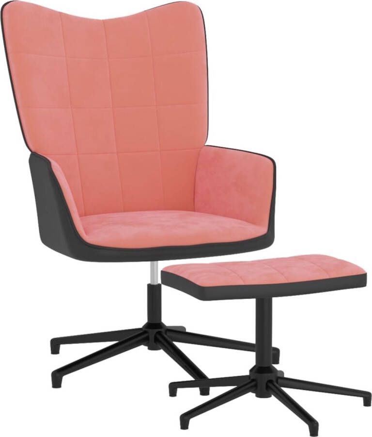 The Living Store Relaxstoel Roze Fluweel 62x68x98 cm 360 graden draaibaar Staal frame