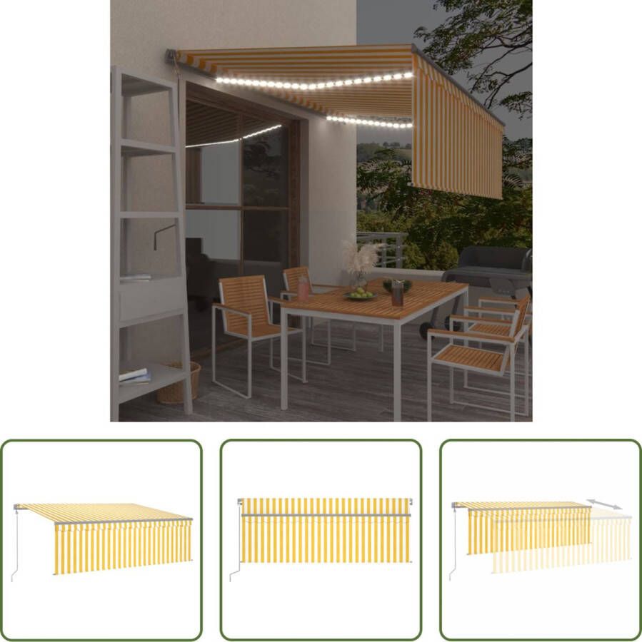 The Living Store Schaduwdoek Uitschuifbaar Geel en Wit 4x3m luifel 155W Vermogen