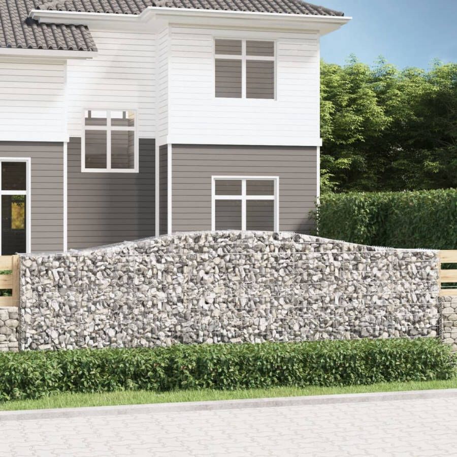 The Living Store Schanskorven Tuinafscheiding 400 x 50 x 120 140 cm Stabiele constructie Geluidsisolerend Zilver Gegalvaniseerd ijzer