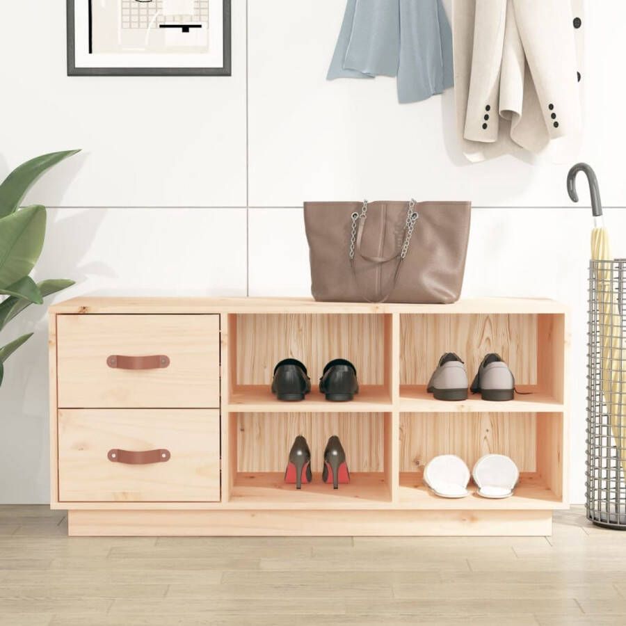 The Living Store Schoenenbank 100x34x45 cm massief grenenhout Schoenenkast