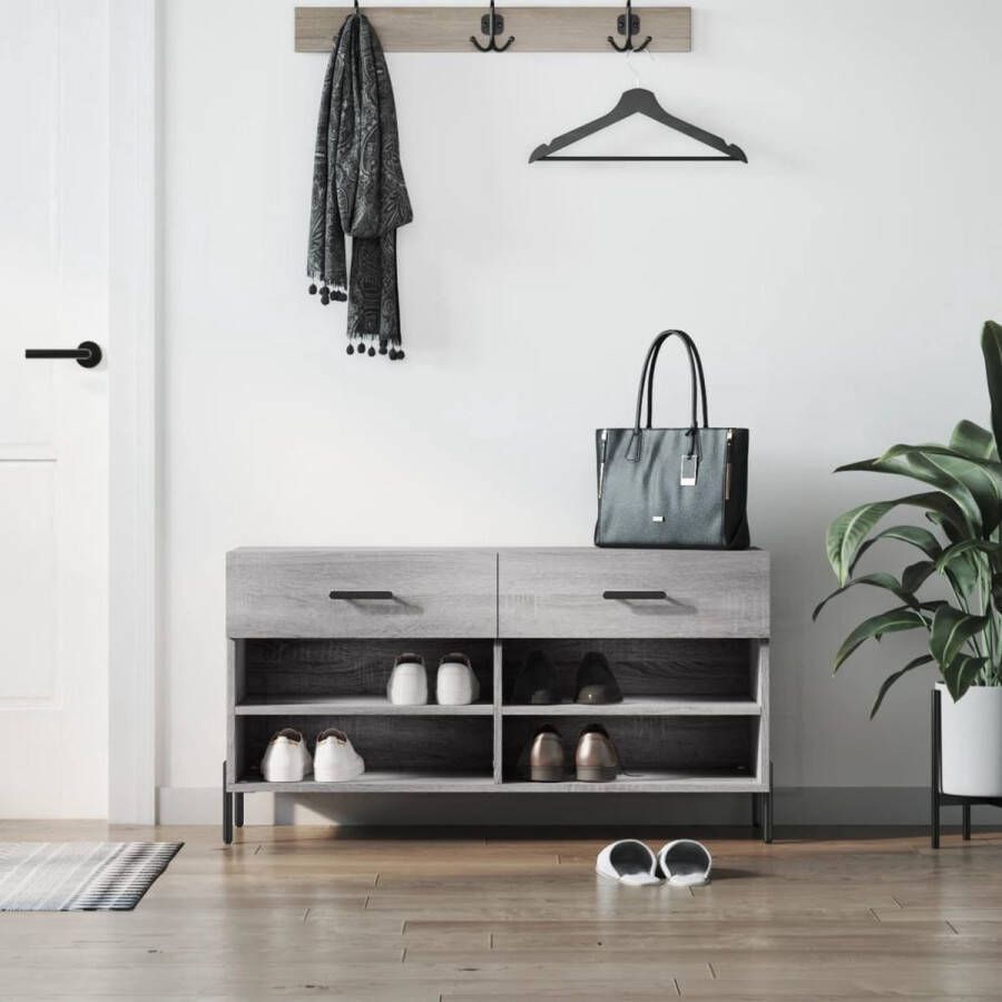 The Living Store Schoenenbank Grijs Sonoma Eiken 102 x 35 x 55 cm Trendy en praktisch
