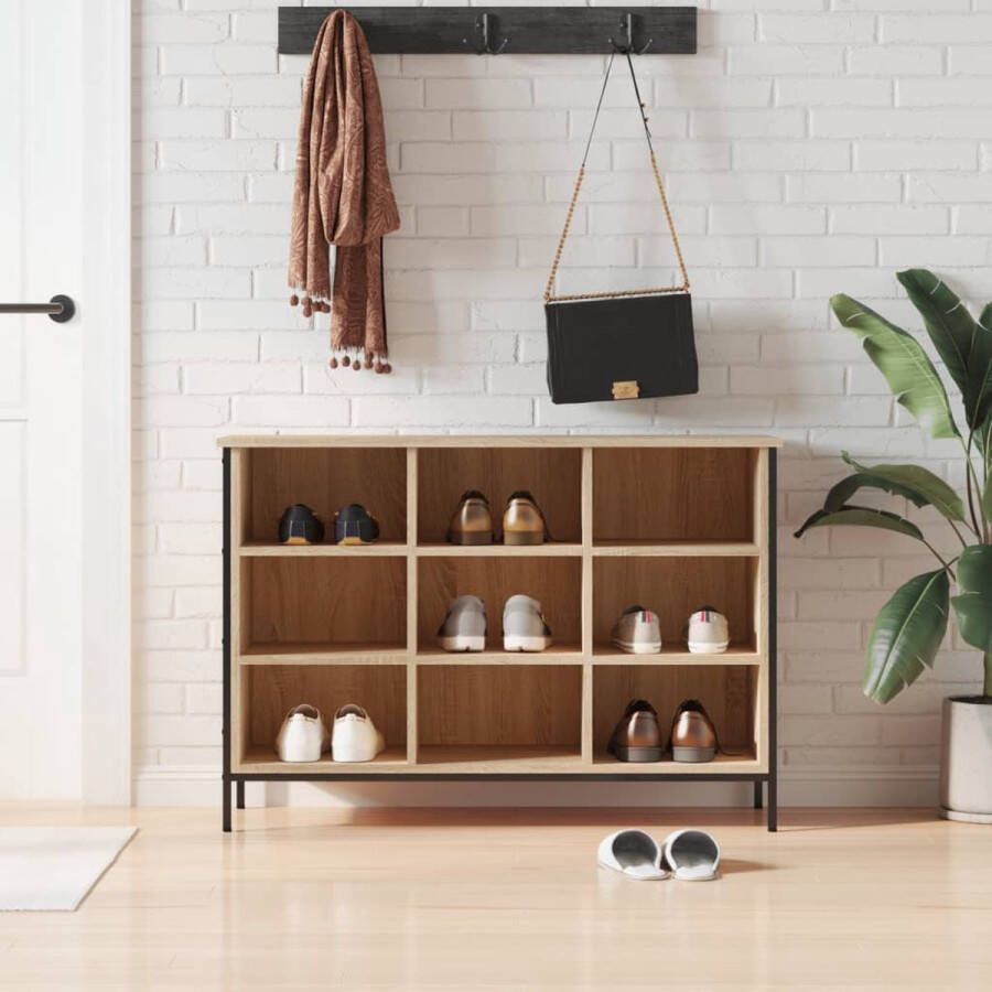The Living Store Schoenenkast 100x35x70 cm bewerkt hout sonoma eikenkleurig Schoenenkast
