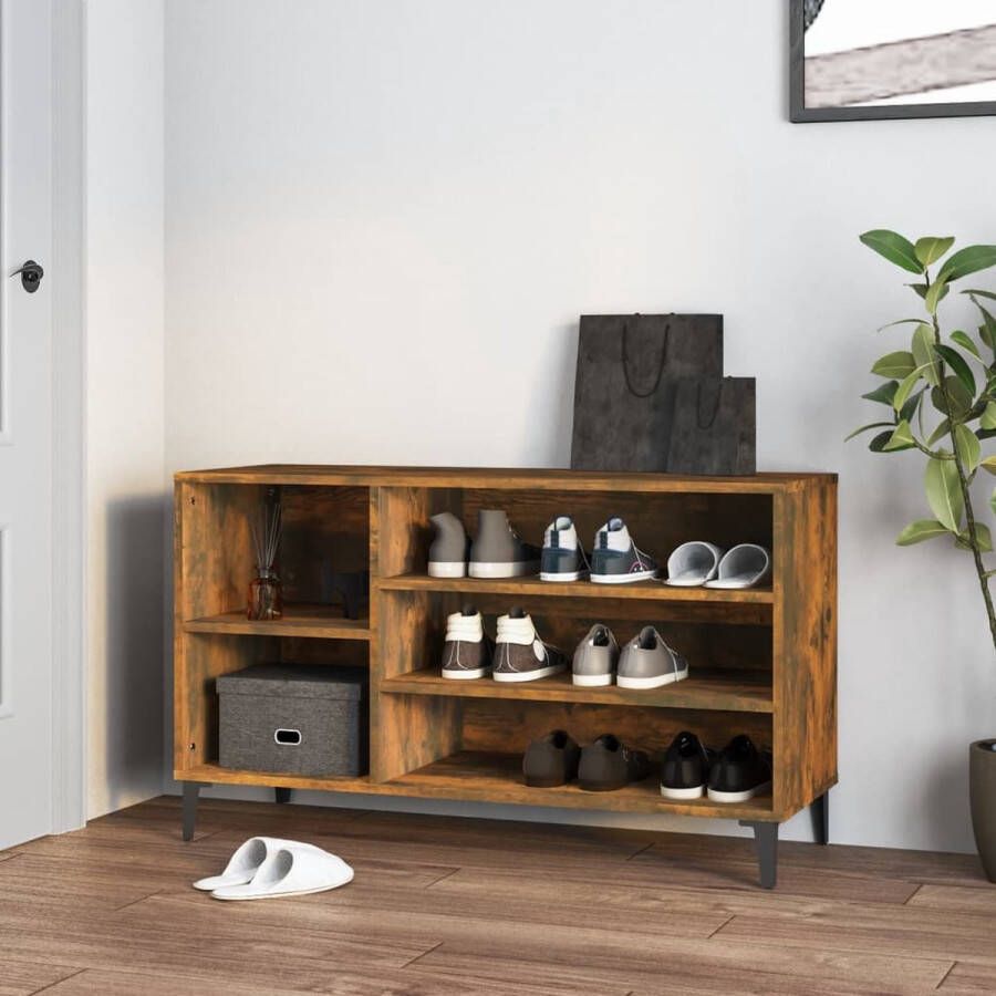 The Living Store Schoenenkast 102x36x60 cm bewerkt hout gerookt eikenkleurig Schoenenkast