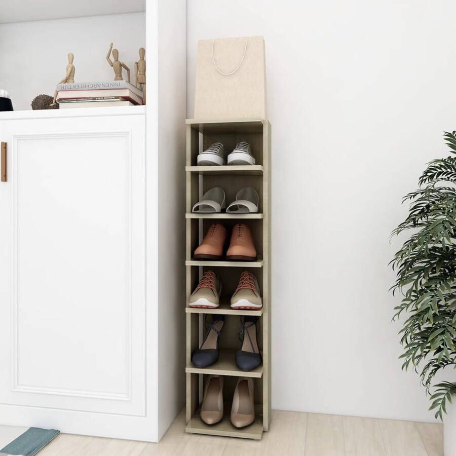 The Living Store Schoenenkast 27-5x27x102 cm bewerkt hout sonoma eikenkleurig Schoenenkast