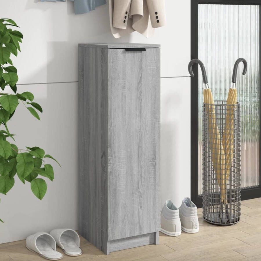 The Living Store Schoenenkast 30x35x100 cm bewerkt hout grijs sonoma eikenkleur Schoenenkast