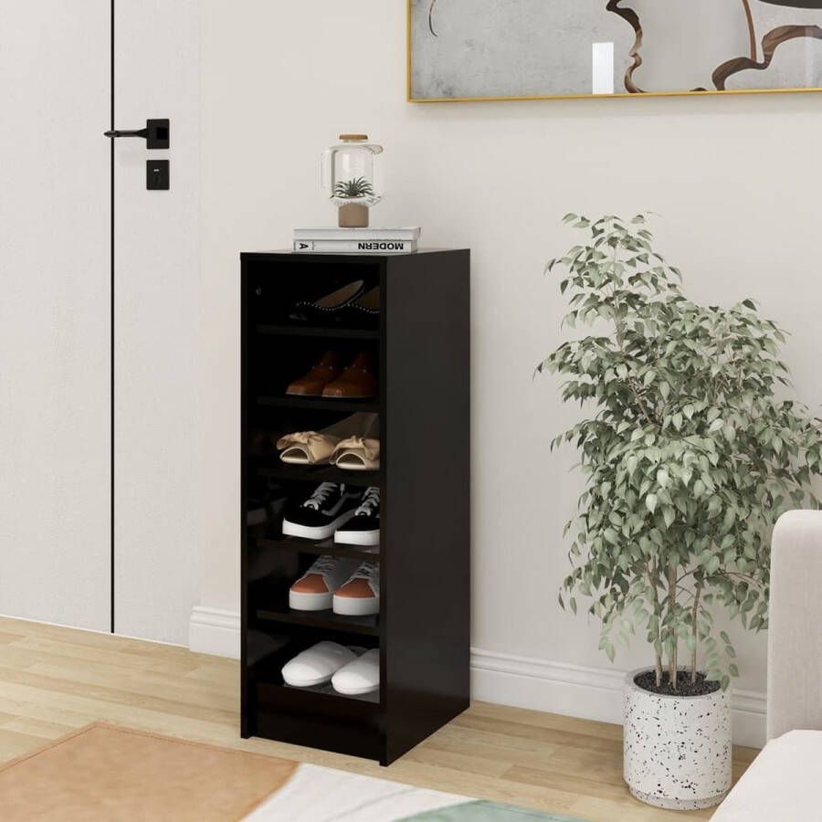 The Living Store Schoenenkast 31-5x35x90 cm spaanplaat zwart Schoenenkast