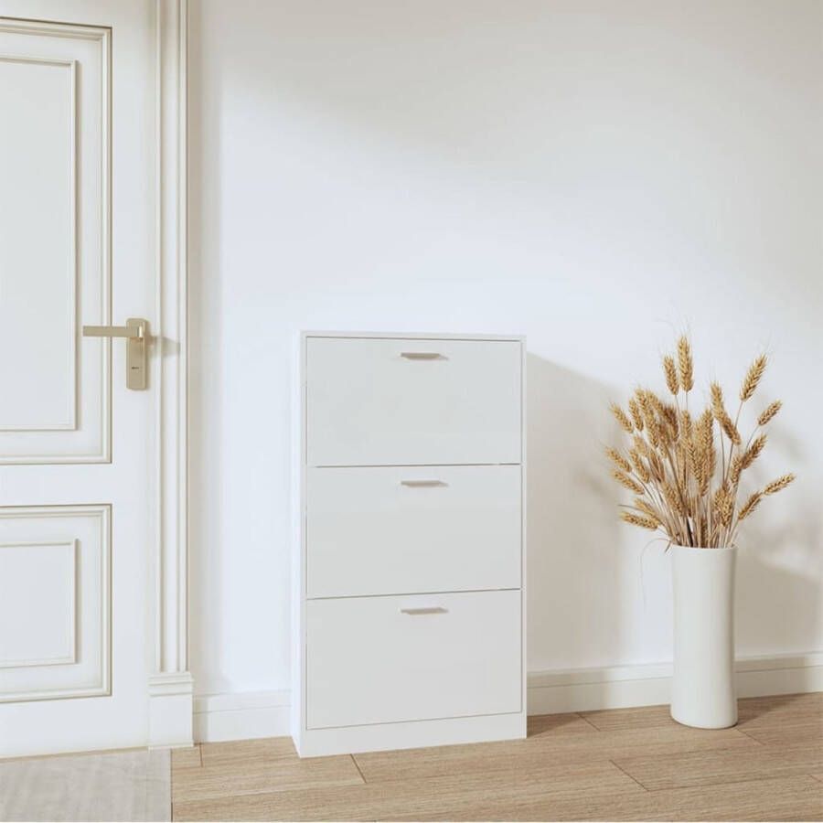 The Living Store Schoenenkast 59x17x108 cm bewerkt hout hoogglans wit Schoenenkast