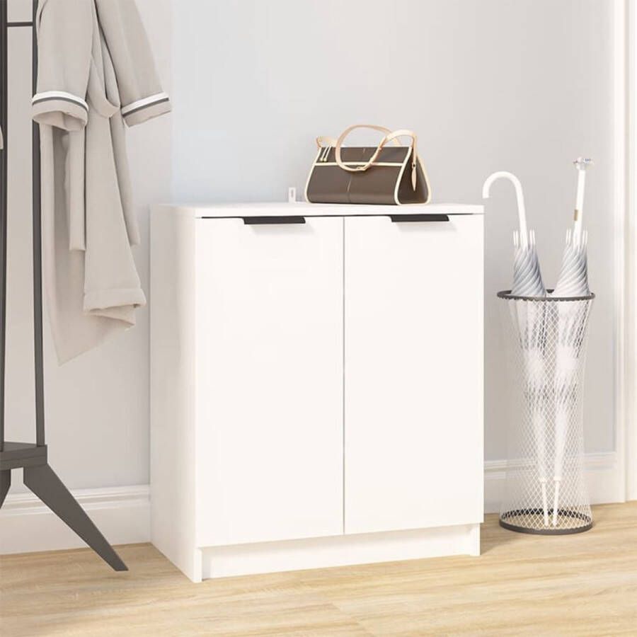 The Living Store Schoenenkast 59x35x70 cm bewerkt hout wit Schoenenkast