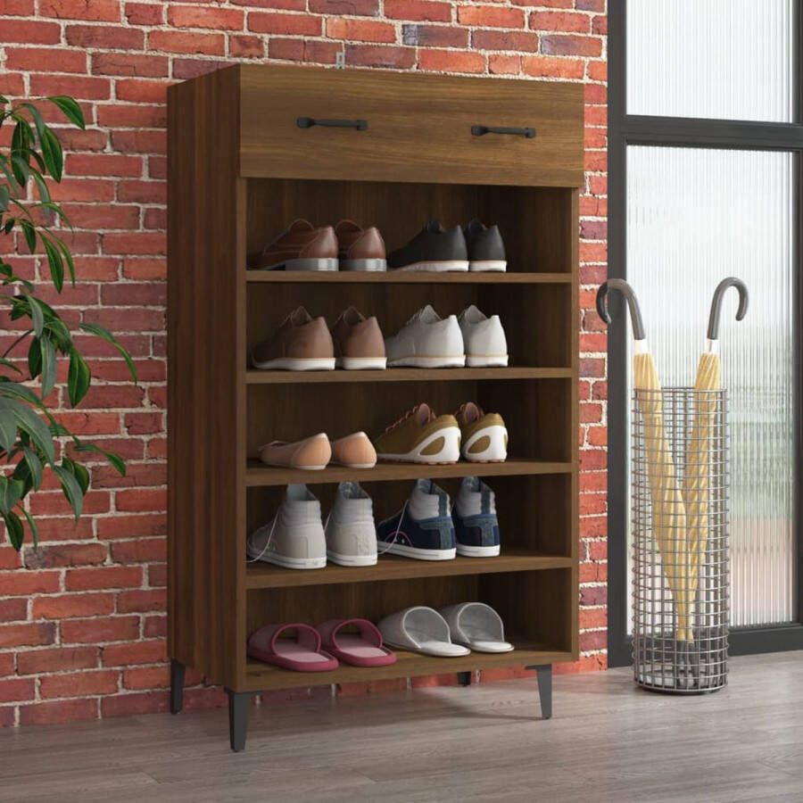 The Living Store Schoenenkast Bruineiken 60x35x105 cm Praktisch en Elegante opbergruimte