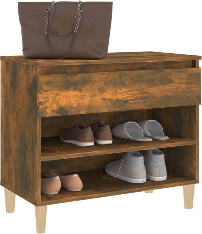 The Living Store Schoenenkast Gerookt Eiken 70 x 36 x 60 cm Montagehandleiding inbegrepen