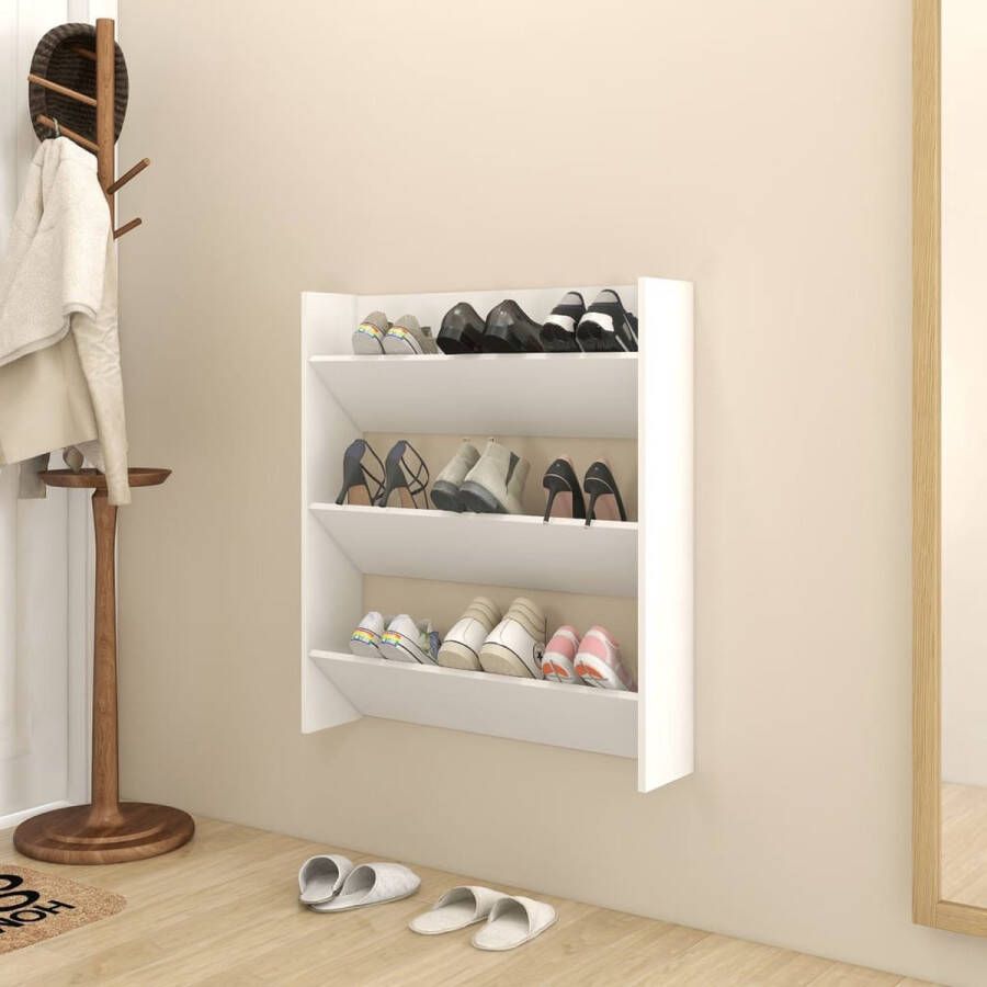 The Living Store Schoenenkast 80 x 18 x 90 cm Wandmontage Wit