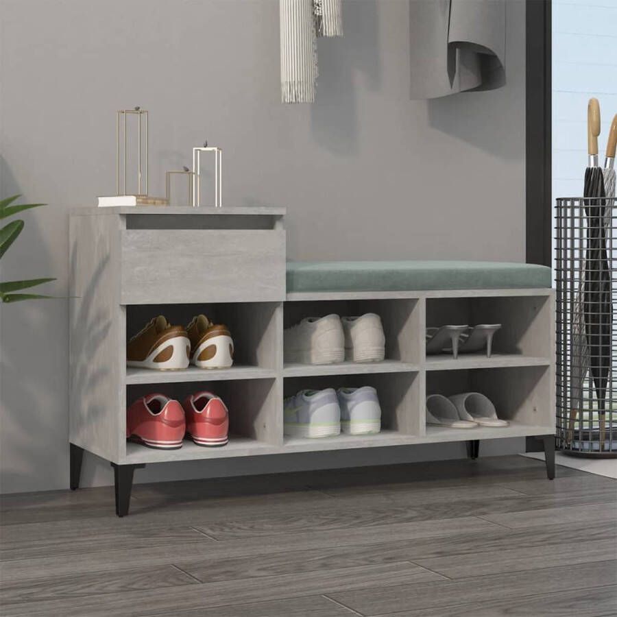 The Living Store Schoenenkast Betongrijs 102 x 36 x 60 cm Duurzaam hout Metalen poten Voldoende opbergruimte Flexibele installatie