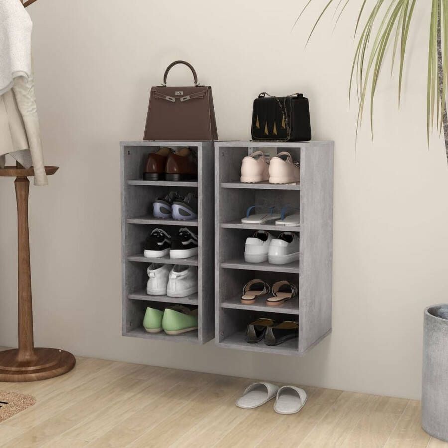 The Living Store Schoenenkast Betongrijs 31.5 x 35 x 70 cm Duurzaam en stevig 5 vakken Montage vereist