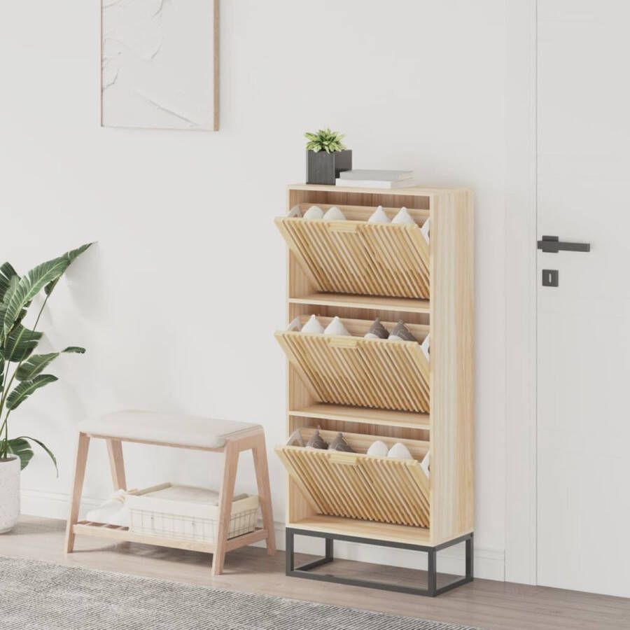 The Living Store Schoenenkast Duurzaam hout Voldoende opbergruimte Stabiele ijzeren poot Display functie 52x25x120 cm