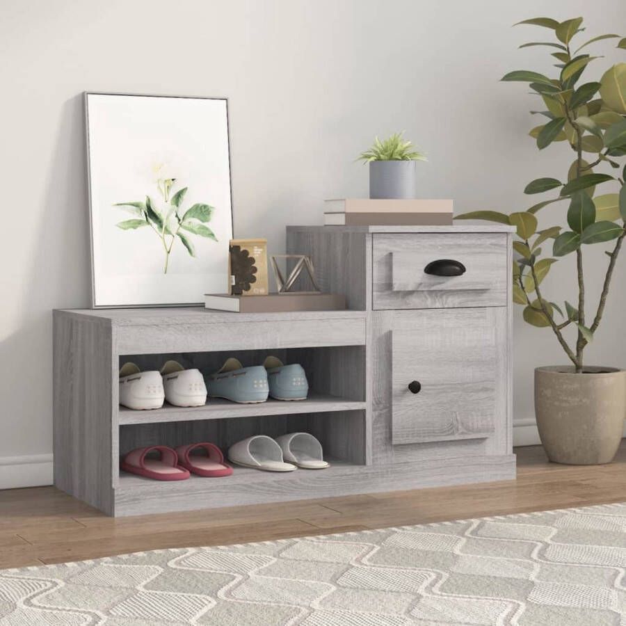 The Living Store Schoenenkast Elegante opbergoplossing Grijze sonoma eiken Afmetingen- 100 x 42 x 60 cm (LxBxH)