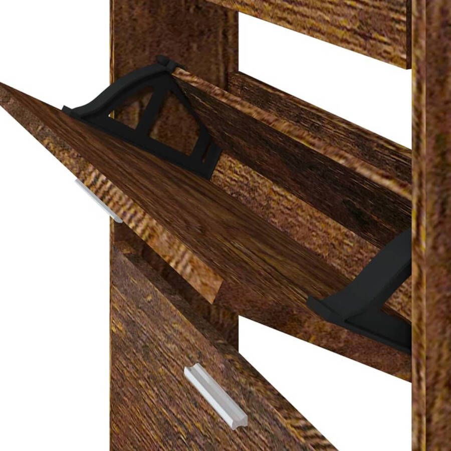 The Living Store Schoenenkast 59x17x108 cm bewerkt hout gerookt eikenkleurig Schoenenkast