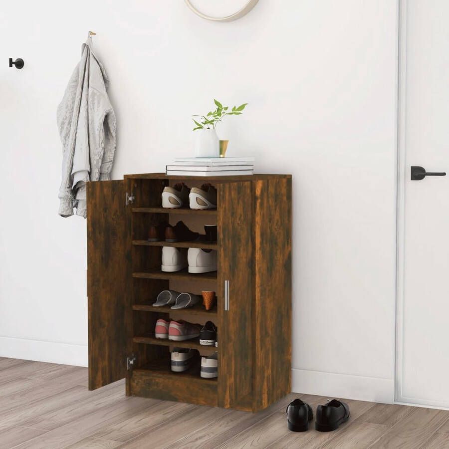 The Living Store Schoenenkast Gerookt eiken 60 x 35 x 92 cm Bewerkt hout