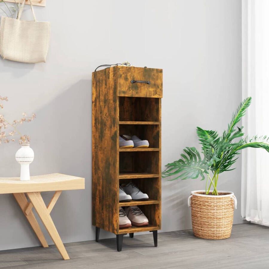 The Living Store Schoenenkast Gerookte Eiken Industriële Stijl 30 x 35 x 105 cm