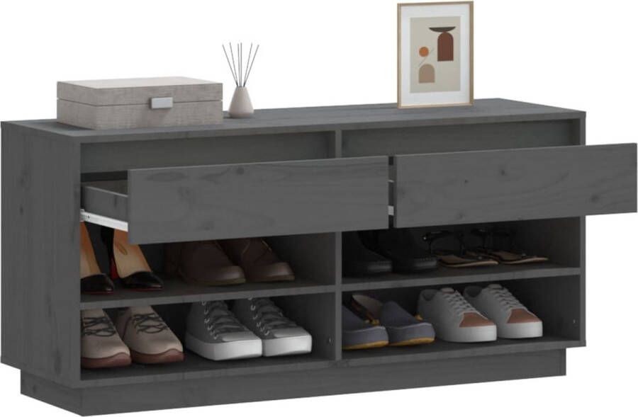 The Living Store Schoenenkast 110x34x52 cm massief grenenhout grijs Schoenenkast
