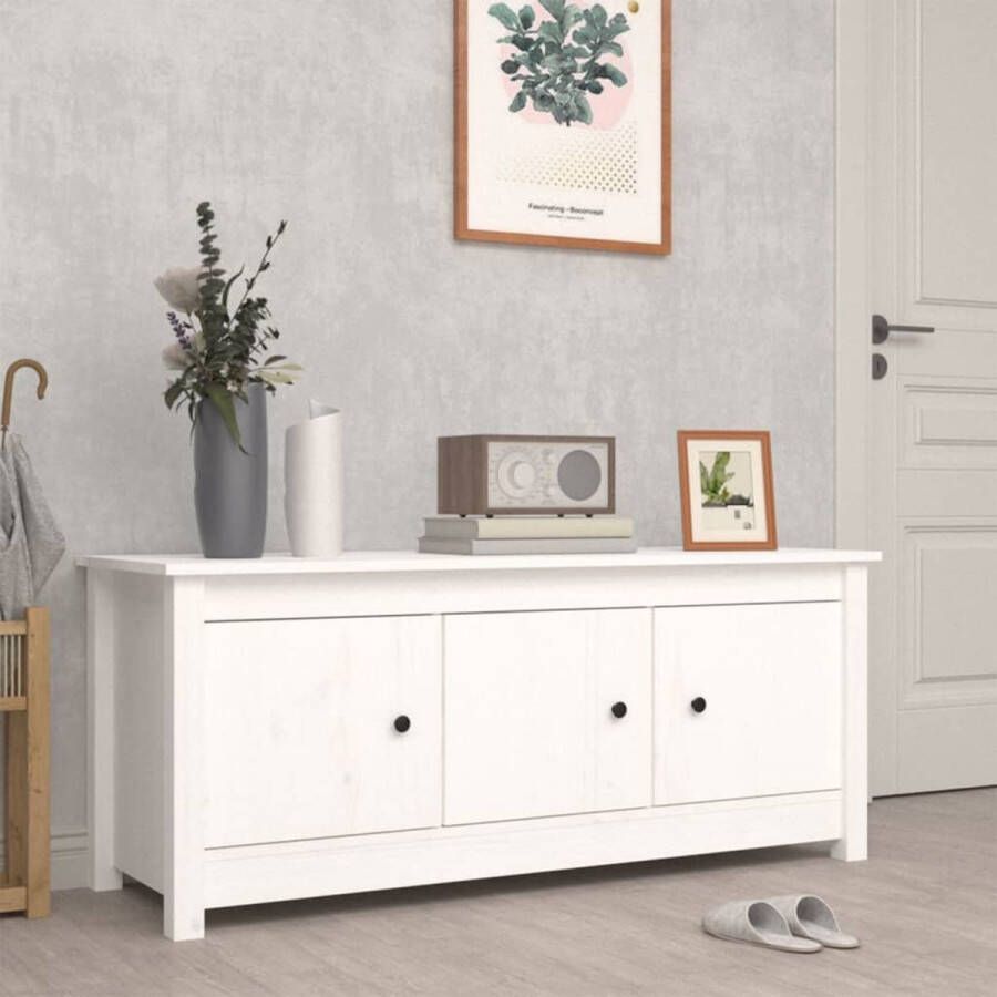 The Living Store Schoenenkast Grenenhout 110x38x45.5 cm Wit