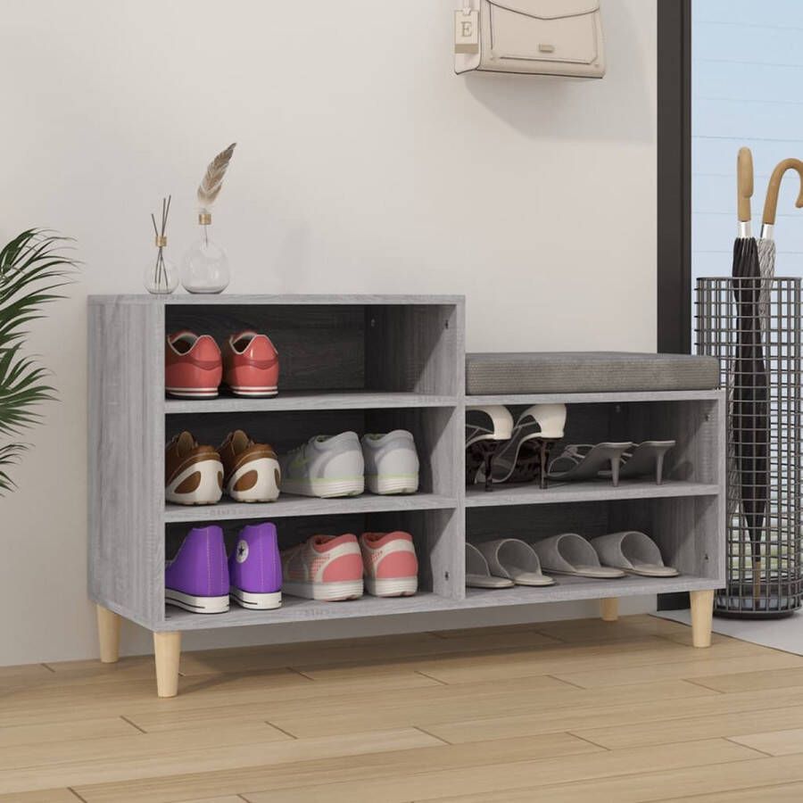 The Living Store Schoenenkast Grijs Sonoma Eiken 102 x 36 x 60 cm Duurzaam materiaal