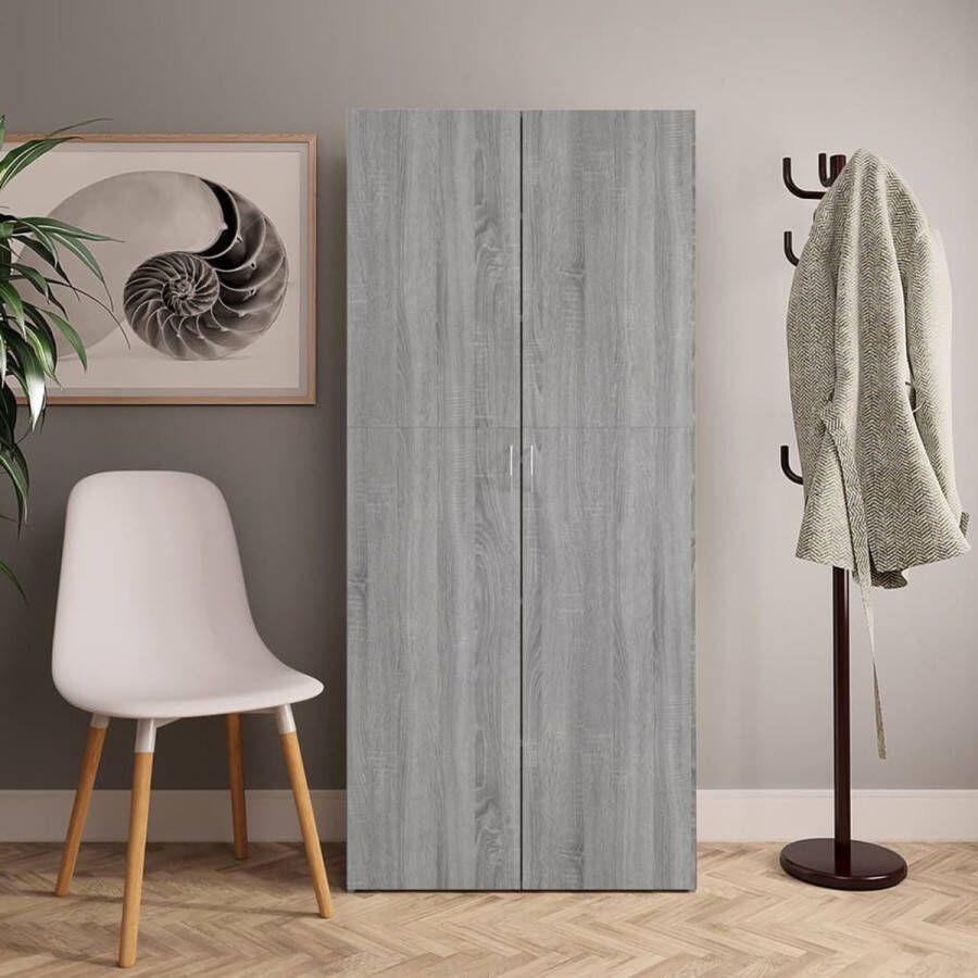 The Living Store Schoenenkast Grijs Sonoma Eiken 80 x 35.5 x 180 cm Stevig materiaal