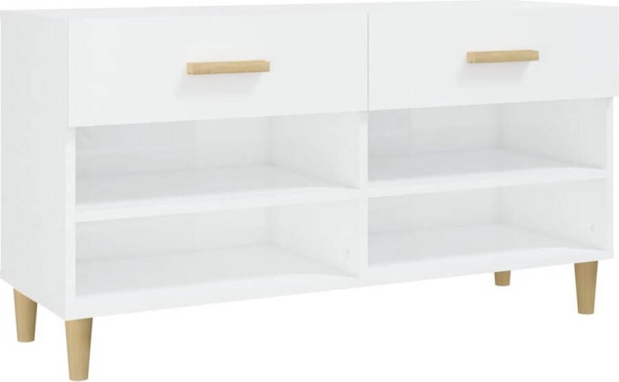 The Living Store Schoenenkast 102x35x55 cm bewerkt hout hoogglans wit Schoenenkast