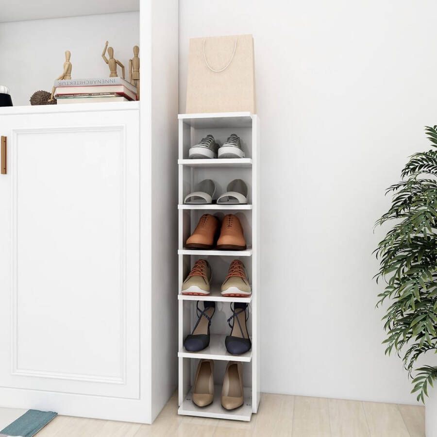 The Living Store Schoenenkast Hoogglans wit 27.5 x 27 x 102 cm Bewerkt hout