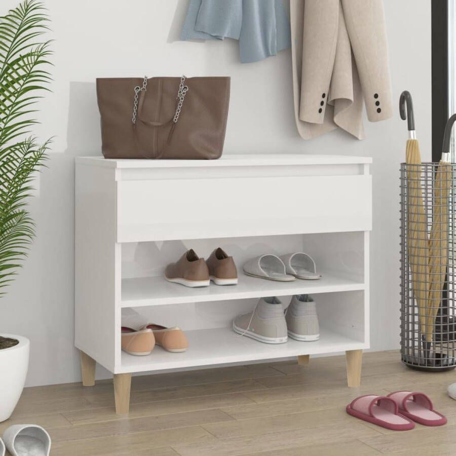The Living Store Schoenenkast Hoogglans wit 70 x 36 x 60 cm Stevig materiaal