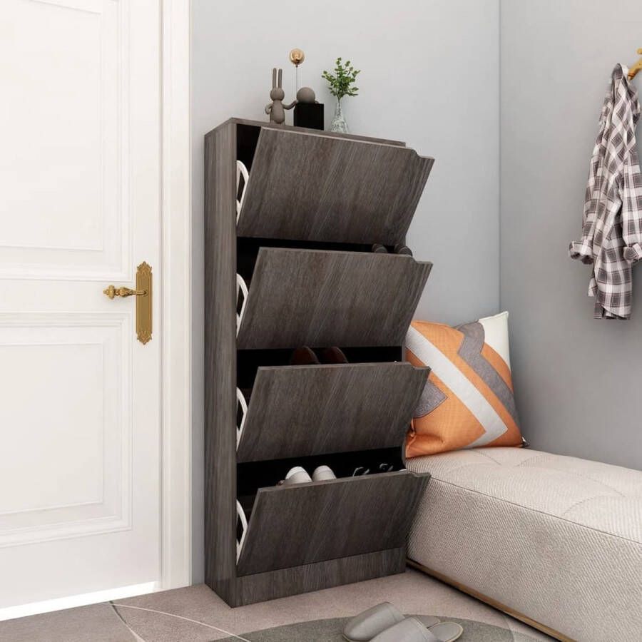 The Living Store Schoenenkast Tijdloos Opbergoplossing voor interieur 59 x 24 x 136 cm Grijs sonoma eiken Duurzaam en stevig