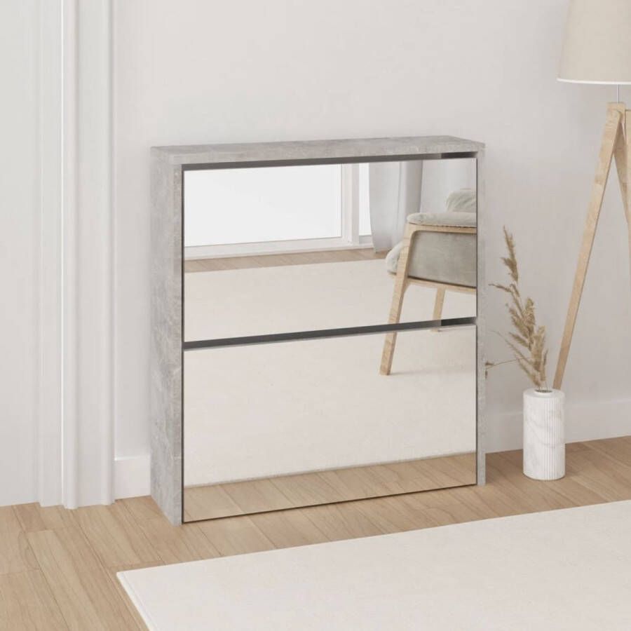 The Living Store Schoenenkast met spiegel 2-laags 63x17x67 cm betongrijs Schoenenkast