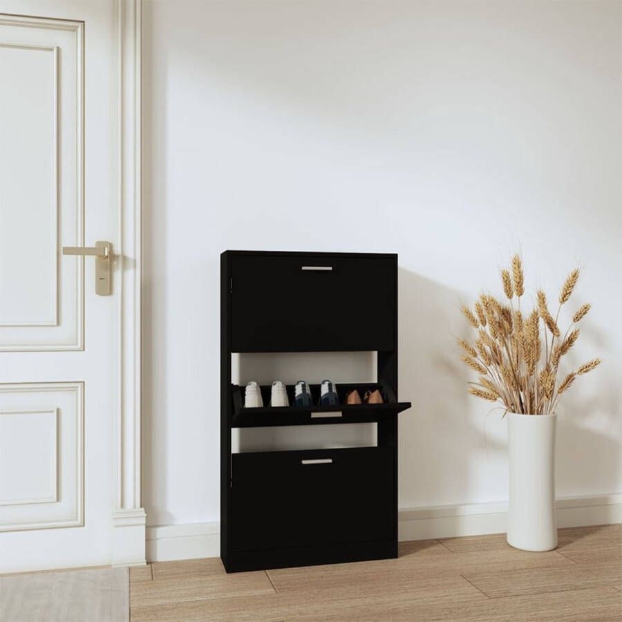 The Living Store Schoenenkast Modern 59 x 17 x 108 cm Zwart