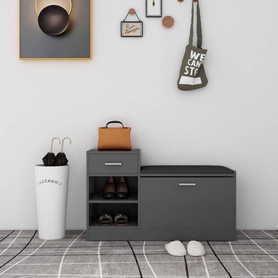 The Living Store Schoenenkast Modern en Duurzaam 94.5 x 31 x 57 cm Grijs