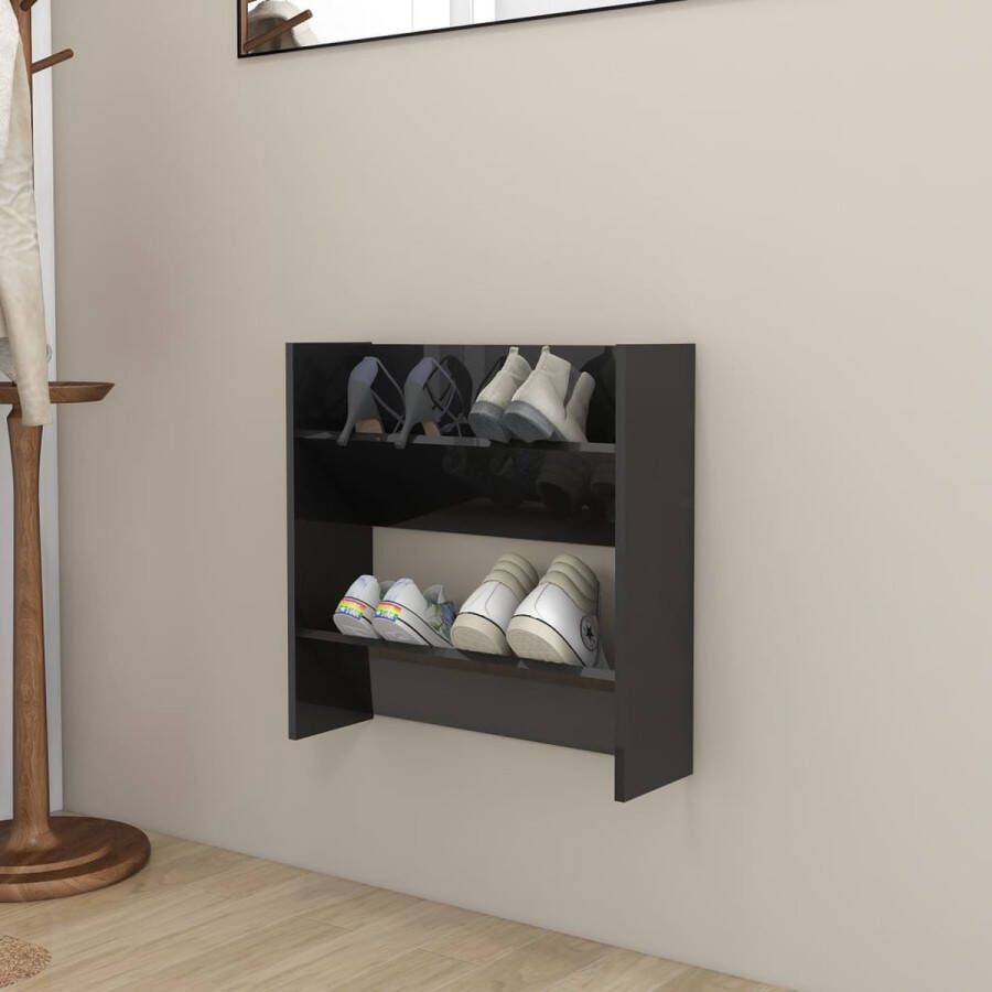 The Living Store Schoenenkast Muurmontage 60 x 18 x 60 cm Hoogglans Zwart