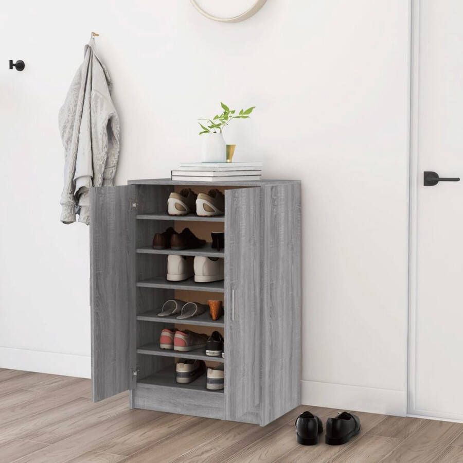 The Living Store Schoenenkast Praktisch en elegant Opbergruimte 60 x 35 x 92 cm Ken- Grijs sonoma eiken