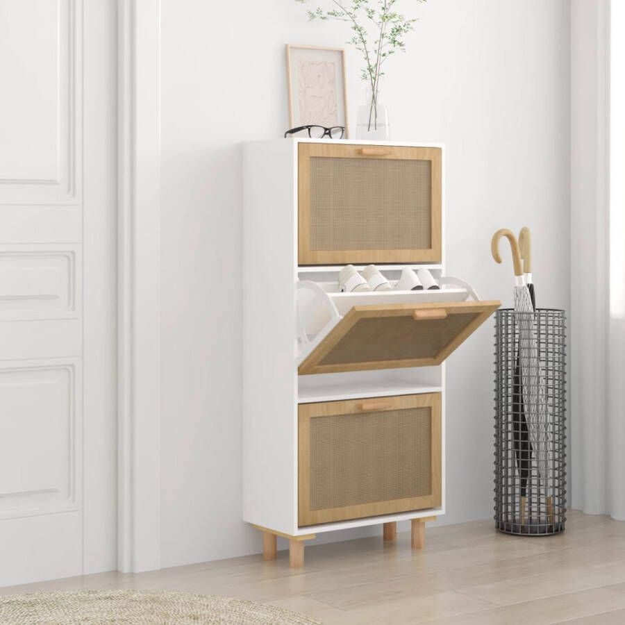 The Living Store Schoenenkast Scandinavisch 52 x 25 x 115 cm neerklapbare lades