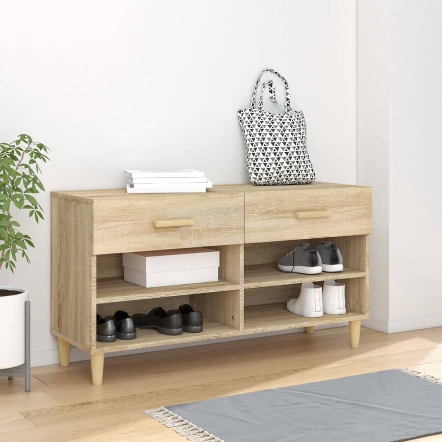 The Living Store Schoenenkast 102x35x55 cm bewerkt hout sonoma eikenkleurig Schoenenkast