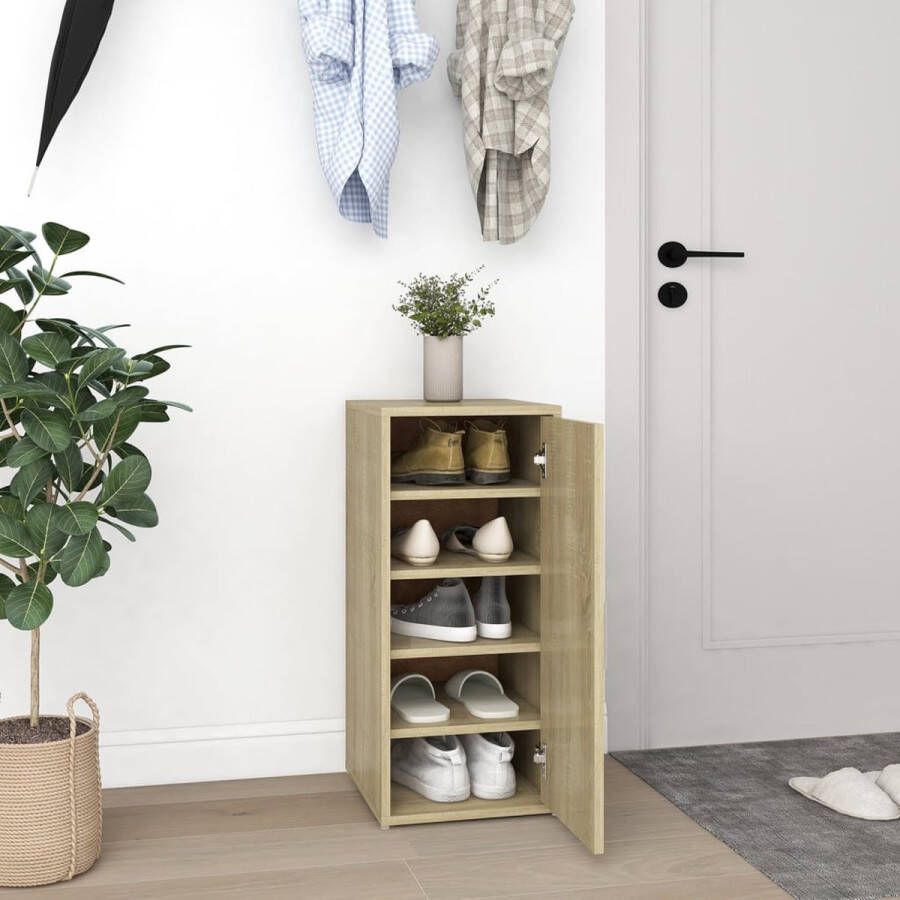 The Living Store Schoenenkast Sonoma Eiken 32x35x70cm 5 Schappen Wandmontage