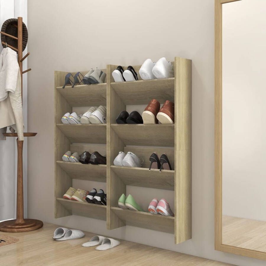 The Living Store Schoenenkast Sonoma Eiken 60 x 18 x 60 cm Muurmontage