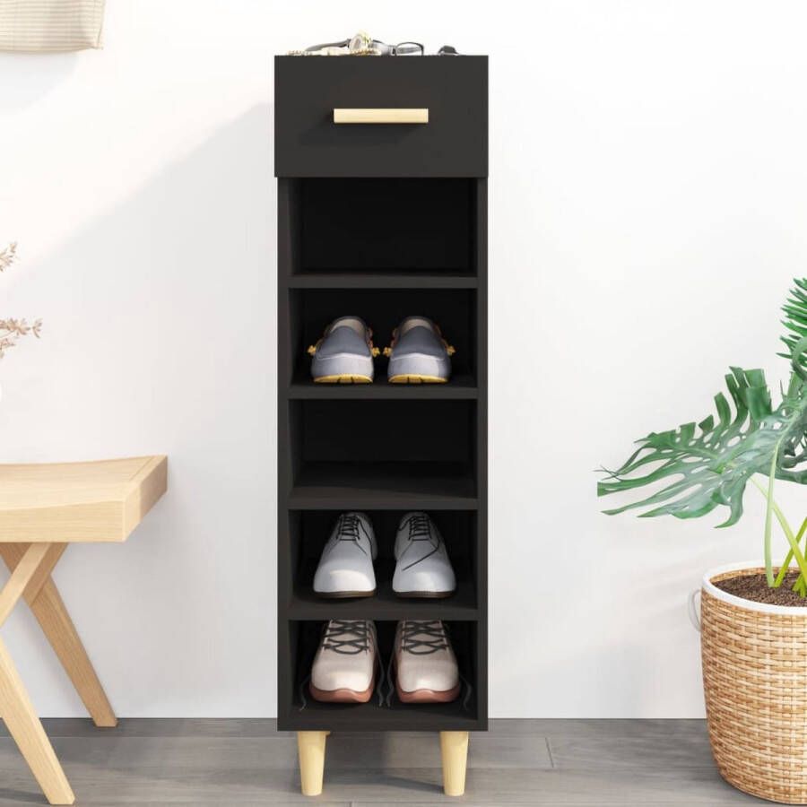 The Living Store Schoenenkast Trendy Opbergruimte 30x35x105 cm Zwart hout