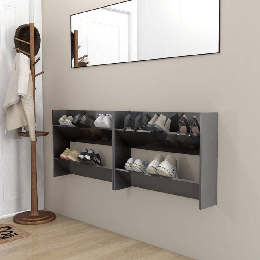 The Living Store Schoenenkast Wandmontage 80 x 18 x 60 cm Hoogglans grijs