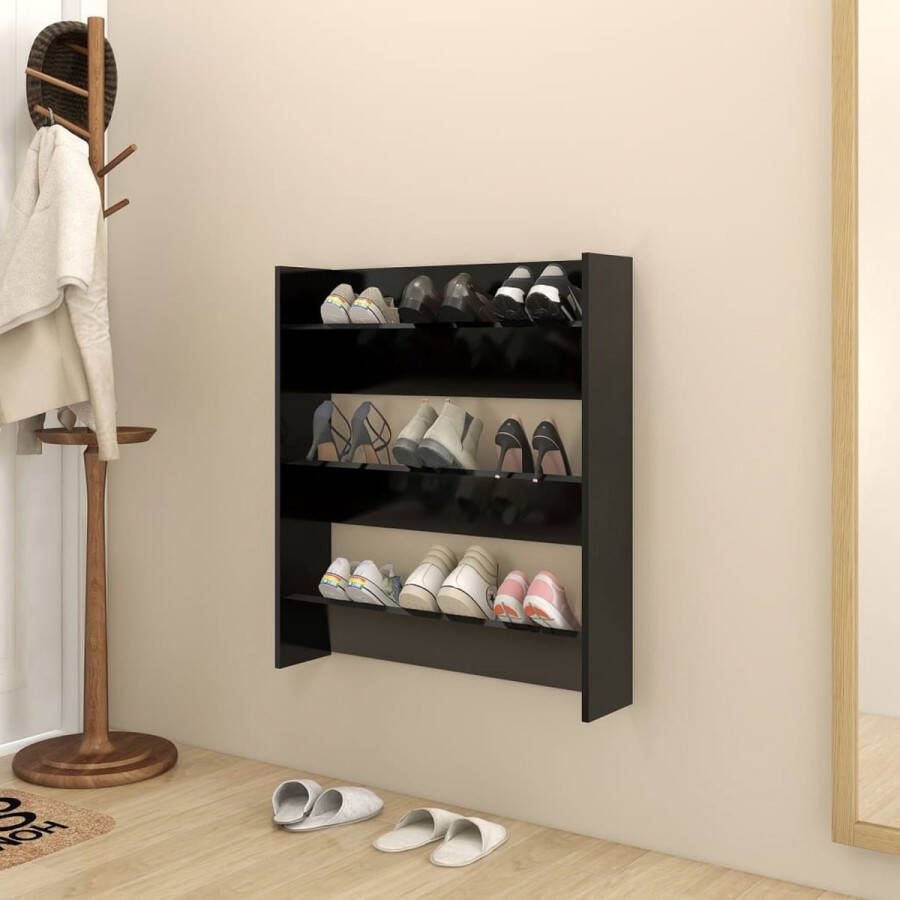 The Living Store Schoenenkast Wandmontage 80 x 18 x 90 cm Zwart