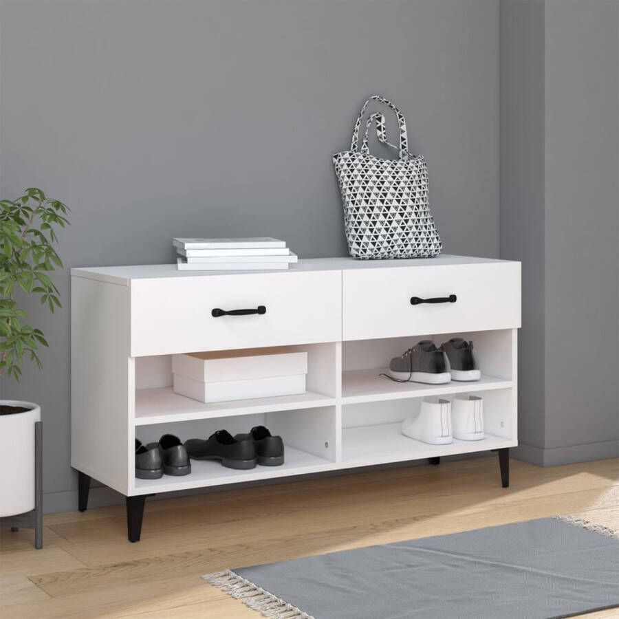 The Living Store Schoenenkast Wit 102 x 35 x 55 cm Stevig materiaal