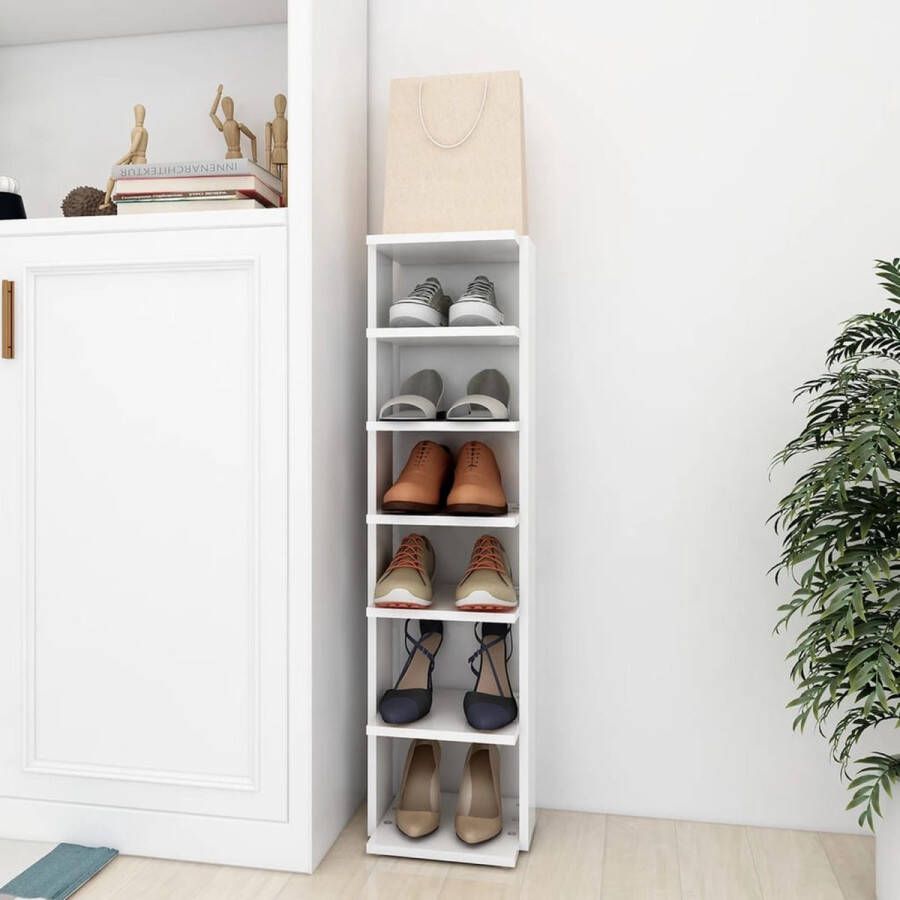 The Living Store Schoenenkast Wit 27.5 x 27 x 102 cm Gemaakt van bewerkt hout