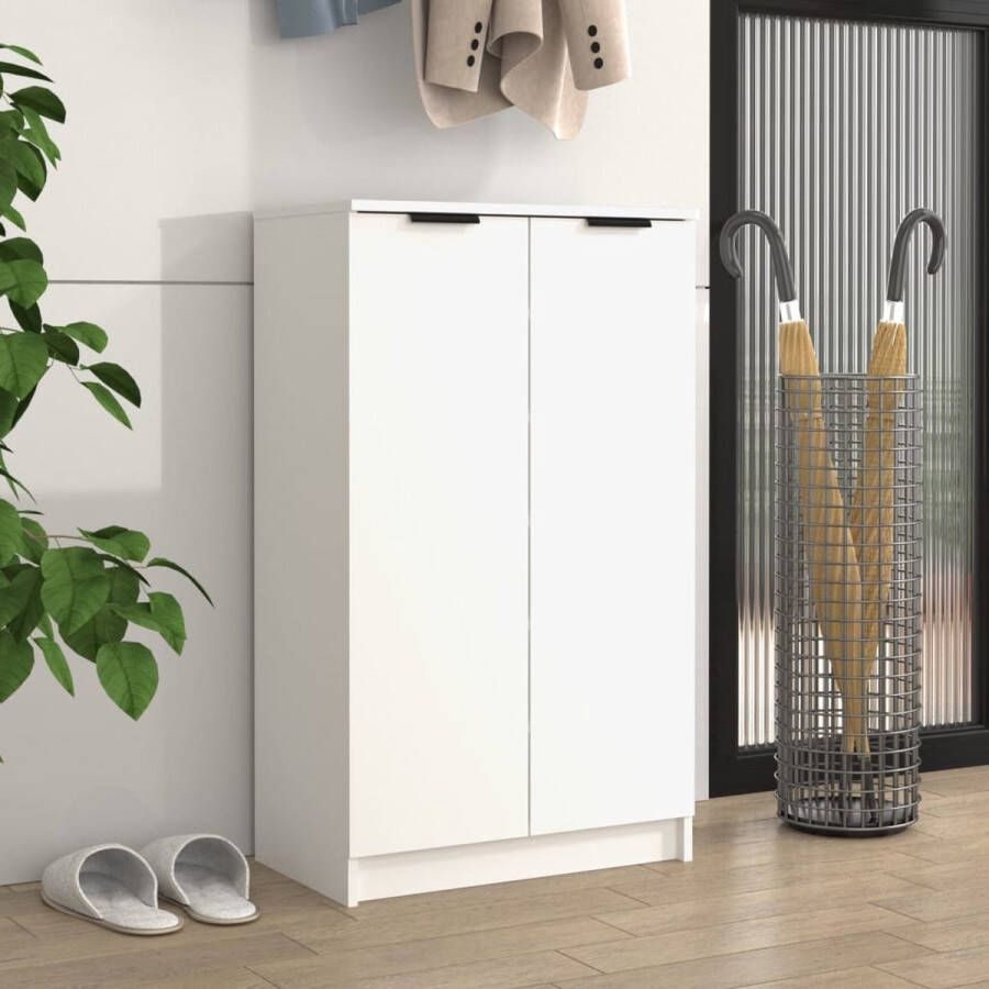 The Living Store Schoenenkast Wit 59 x 35 x 150 cm Bewerkt Hout