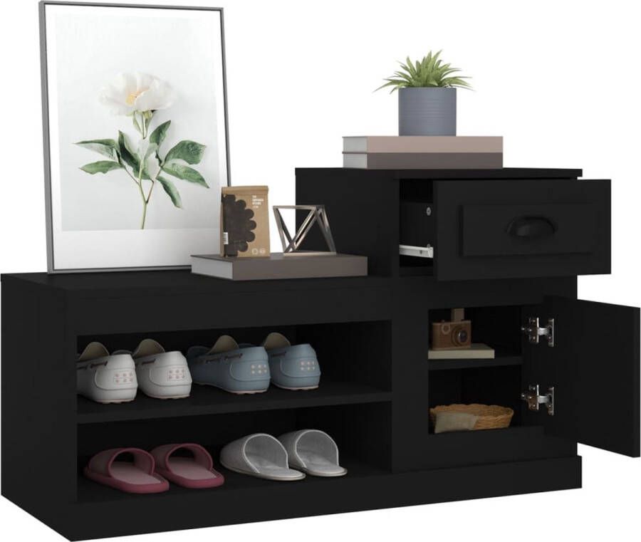 The Living Store Schoenenkast Zwart 100 x 42 x 60 cm Duurzaam hout Opbergruimte Displayfunctie