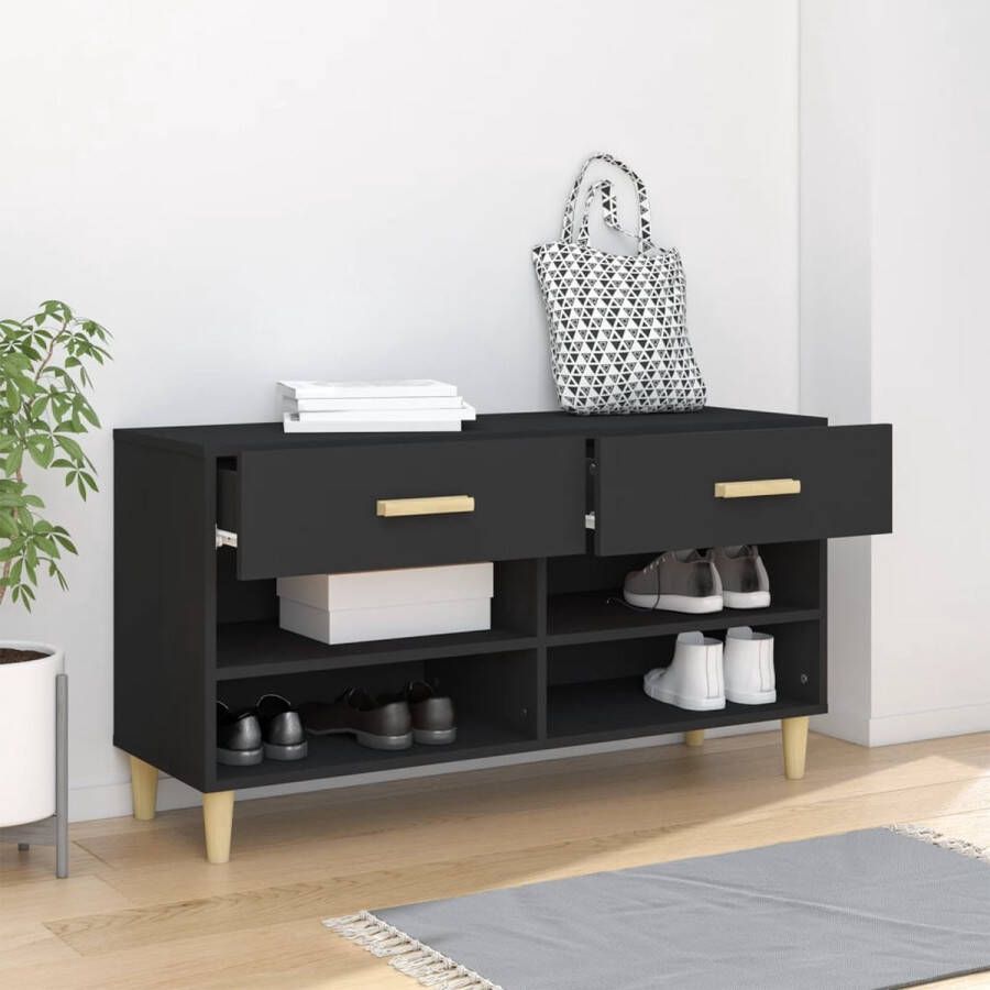 The Living Store Schoenenkast 102x35x55 cm bewerkt hout zwart Schoenenkast
