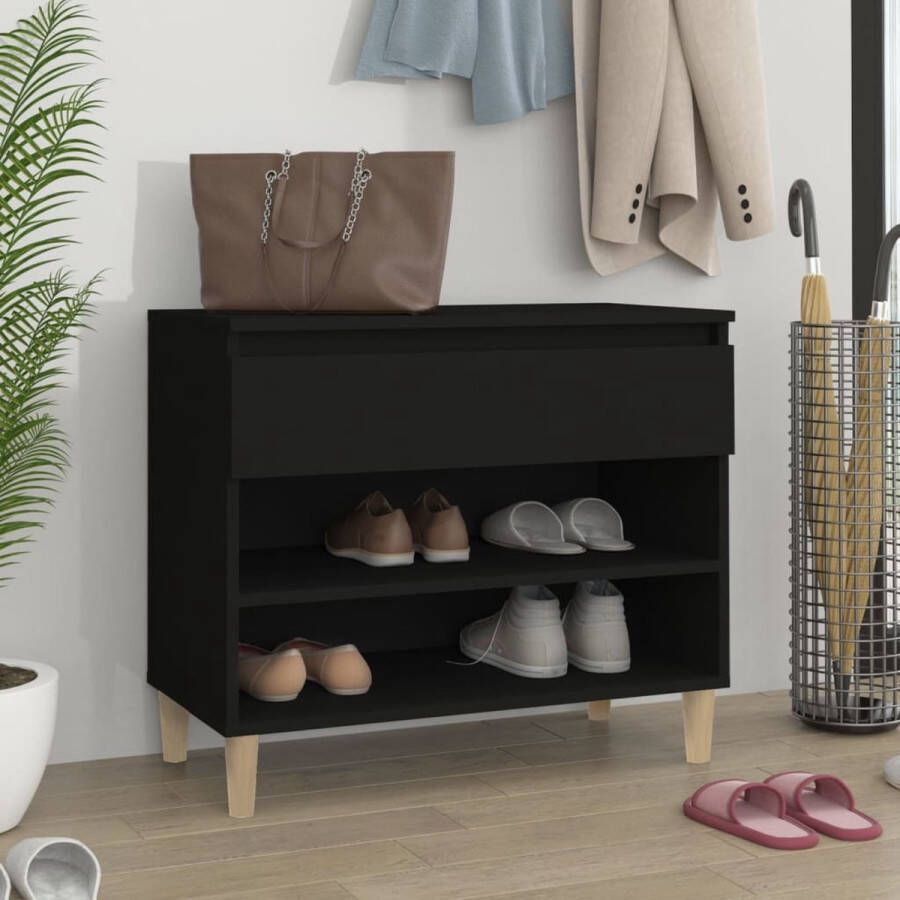 The Living Store Schoenenkast Zwart 70 x 36 x 60 cm Bewerkt hout Voldoende opbergruimte