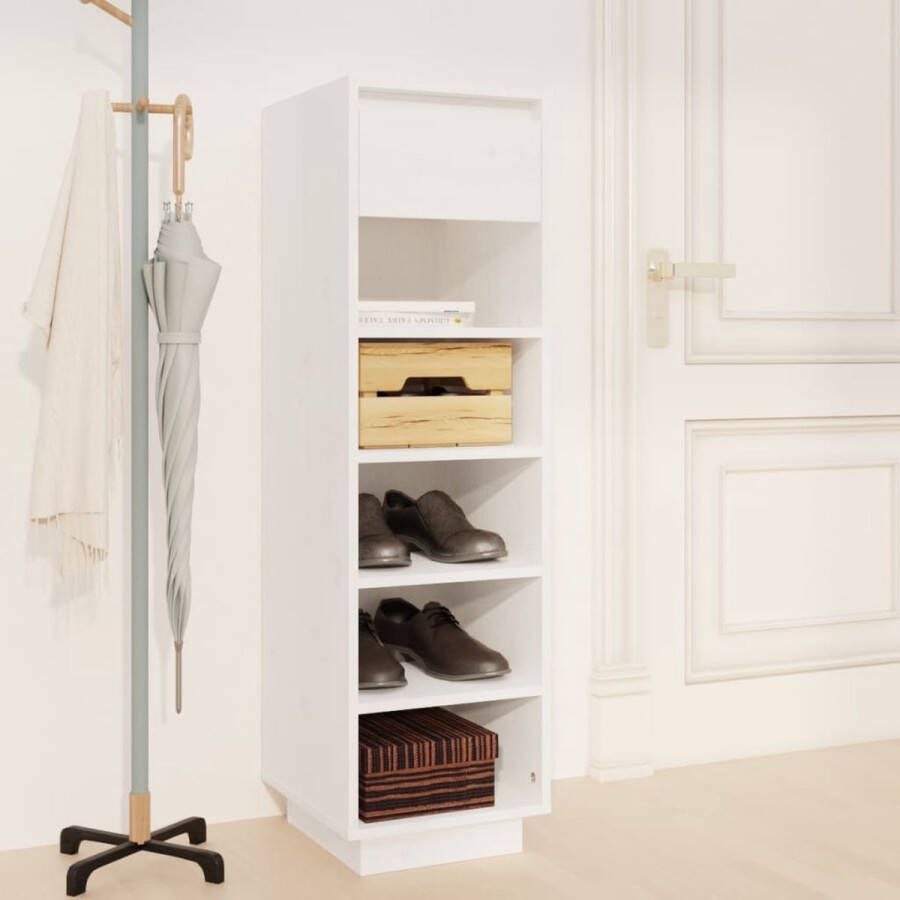 The Living Store Schoenenkast Zweefpoten Wit 34 x 30 x 105 cm Massief grenenhout