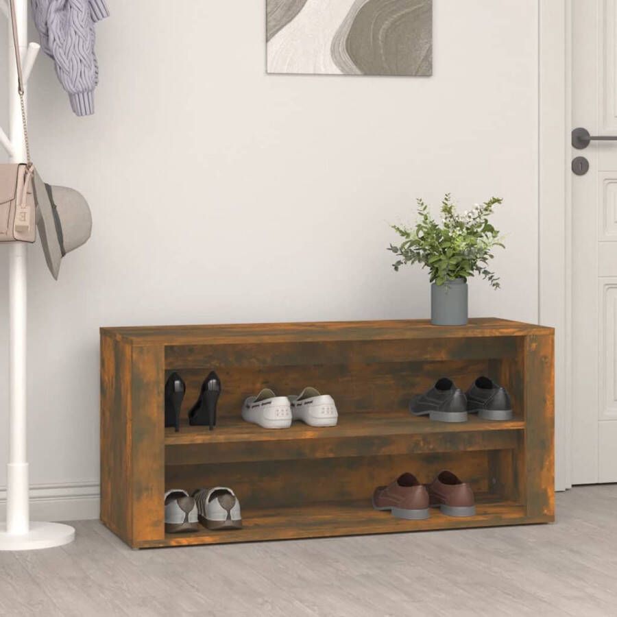 The Living Store Schoenenrek 100x35x45 cm bewerkt hout gerookt eikenkleurig Schoenenkast